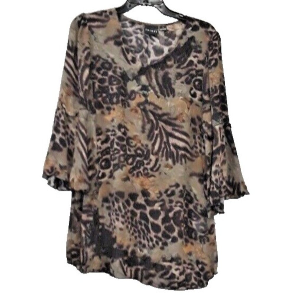 Tribal Womens Animal Print Top Small Brown Bell Sleeves‎ Forest Fairy Whimsygoth
